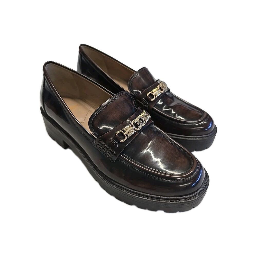 Sam Edelman Tully Mahogany Patent Leather Platform Loafers Lug Sole Women's 9